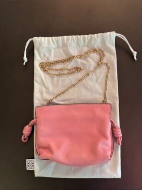 Loewe Pink Leather Knot Mini Bag with Gold Chain Strap